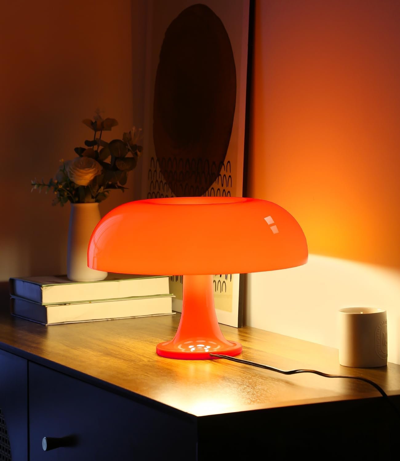 Orange Mushroom Lamp, Mid Century Modern Table Lamp for Bedroom